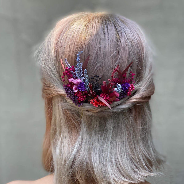 Red and purple flower hair pins