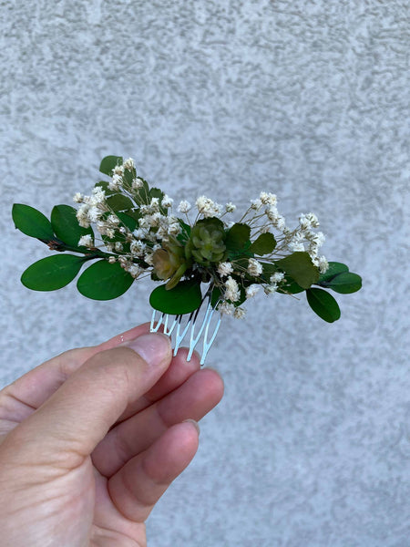 Greenery wedding hair comb with succulents Flower bridal hair comb Baby's breath Bride Magaela accessories Wedding accessories Blumenkamm