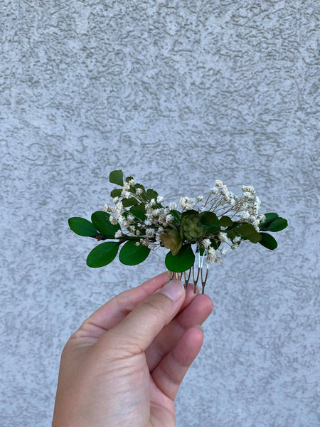 Greenery wedding hair comb with succulents Flower bridal hair comb Baby's breath Bride Magaela accessories Wedding accessories Blumenkamm