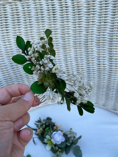 Greenery wedding hair comb with succulents Flower bridal hair comb Baby's breath Bride Magaela accessories Wedding accessories Blumenkamm