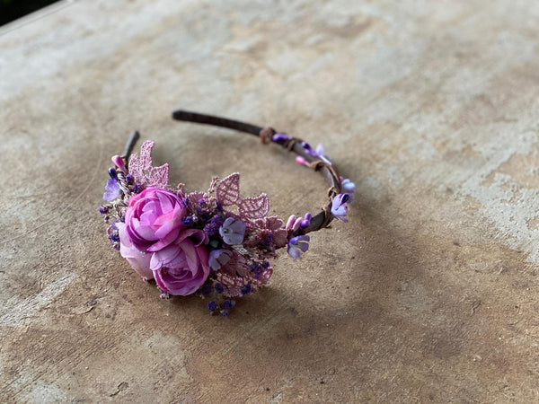 Purple flower headband Wedding flower hairband Bridal accessories Violet headband for bride Magaela accessories Bridal headband Headpiece