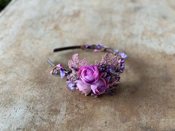 Purple flower headband Wedding flower hairband Bridal accessories Violet headband for bride Magaela accessories Bridal headband Headpiece