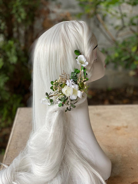 Green and white wedding flower arrangement Wedding accessories Bridal accessories Hair arrangement Flower accessories Handmade arrangement
