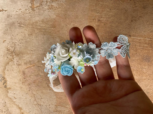 Blue and white wedding garter Bridal floral garter Handmade garter for bride Magaela accessories Blumen Romantic wedding garter Bride to be