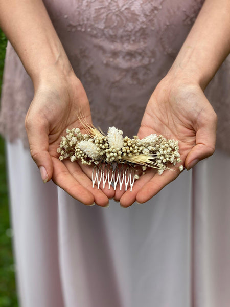 Beige wedding hair comb Bridal flower comb natural hair comb for bride Ear of wheat flower comb Ivory bridal comb Magaela accessories