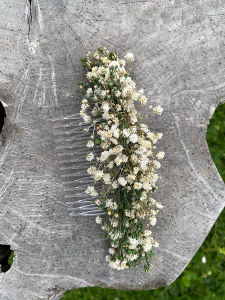 Ivory wedding flower comb Beige bridal hair comb Decorative baby's breath comb Flower accessories Magaela Preserved flowers Bridal comb