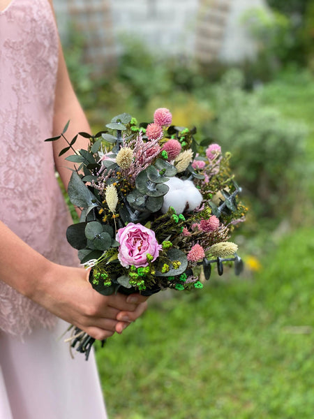 Romantic greenery bouquet Pink flower bouquet Blush wedding bouquet Bridal bouquet Wedding accessories Artificial bouquet Cotton Magaela