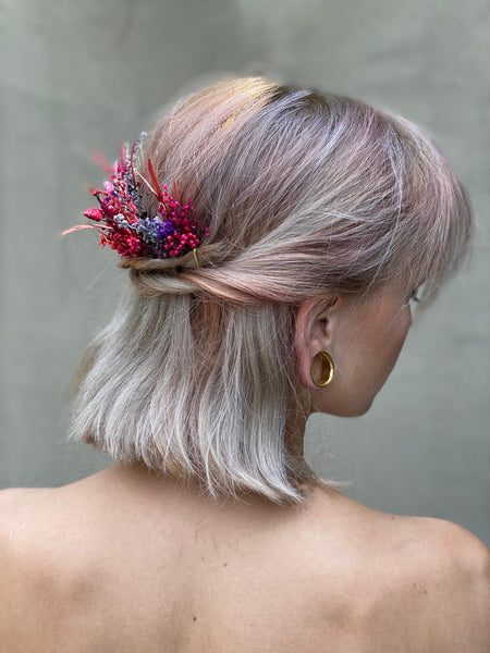 Red and purple flower hair pins