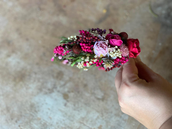 Fuchsia flower headband for bride