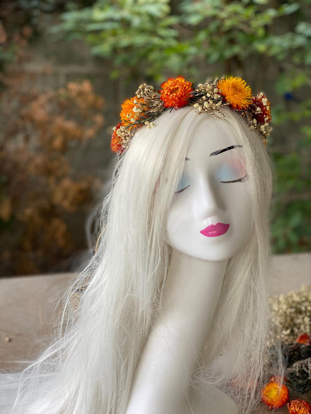 Natural flower hair wreath Wedding wreath Flower hair wreath Orange Bridal hair wreath Magaela Hair accessories Autumn flower crown Fall