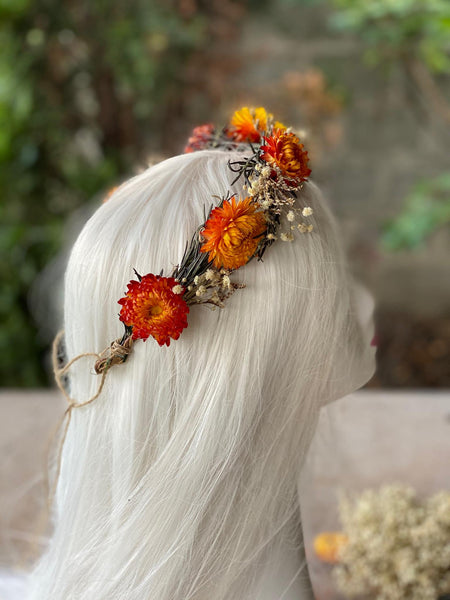 Natural flower hair wreath Wedding wreath Flower hair wreath Orange Bridal hair wreath Magaela Hair accessories Autumn flower crown Fall