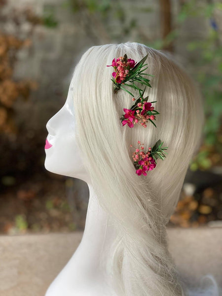 Pink flower hairpins for bride