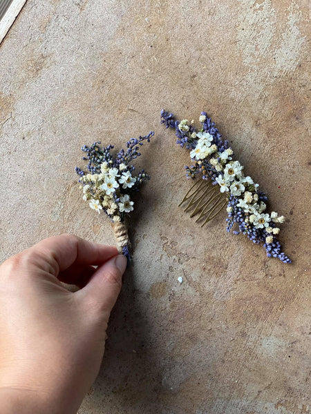 Natural lavender hair comb Violet and white floral comb Magaela Wedding flower comb Hochzeit Bridal comb Hair accessories Baby's breath comb