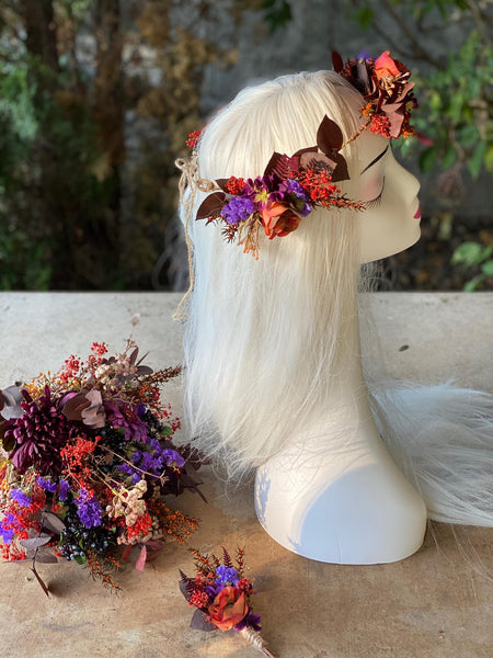Wedding set Flower bridal set Wedding inspiration Unique hair wreath Bride to be Wedding bouquet Autumn wedding Magaela accessories Handmade