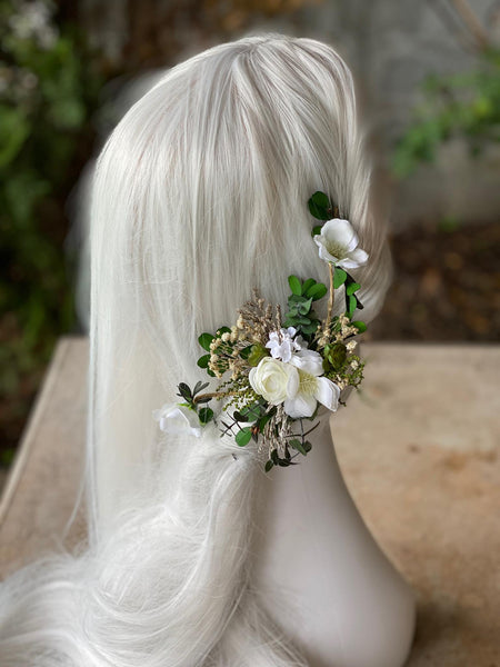 Green and white wedding flower arrangement Wedding accessories Bridal accessories Hair arrangement Flower accessories Handmade arrangement