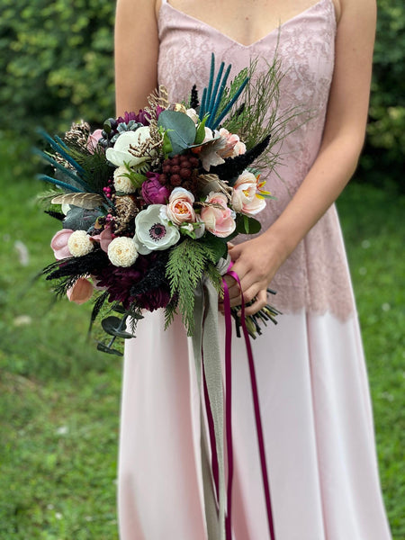 Elegant wedding bouquet Burgundy Ivory Bridal bouquet Flower Bridesmaid Bouquet Plum Artificial Bouquet Magaela accessories Personalised