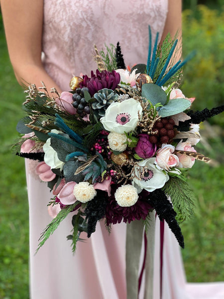 Elegant wedding bouquet Burgundy Ivory Bridal bouquet Flower Bridesmaid Bouquet Plum Artificial Bouquet Magaela accessories Personalised