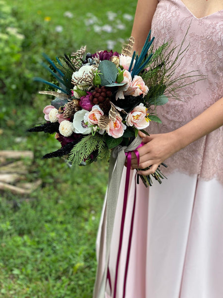 Elegant wedding bouquet Burgundy Ivory Bridal bouquet Flower Bridesmaid Bouquet Plum Artificial Bouquet Magaela accessories Personalised