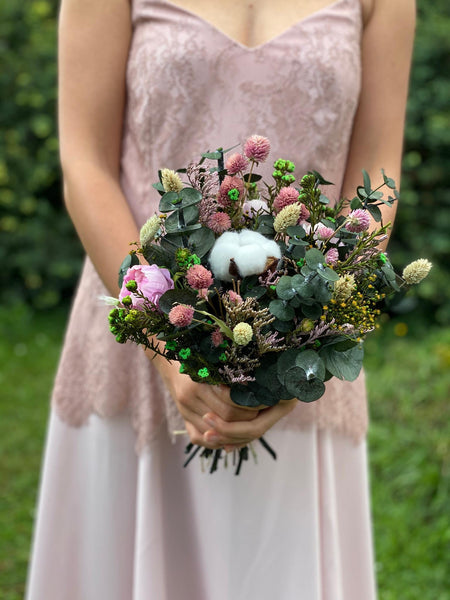Romantic greenery bouquet Pink flower bouquet Blush wedding bouquet Bridal bouquet Wedding accessories Artificial bouquet Cotton Magaela