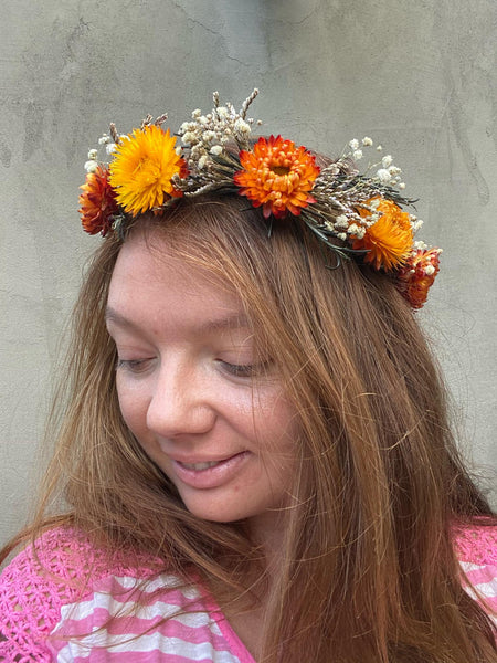 Natural flower hair wreath Wedding wreath Flower hair wreath Orange Bridal hair wreath Magaela Hair accessories Autumn flower crown Fall