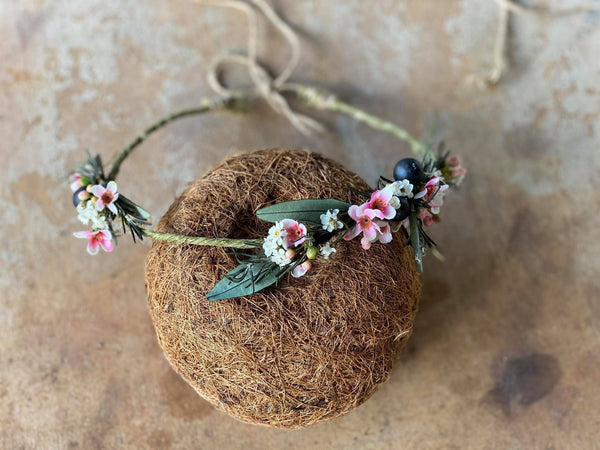 Natural romantic crown Flower hair wreath Rosemary Olive leaves flower wreath Blumen haarkrone Haarkranz Bridal flower crown Pink and Green