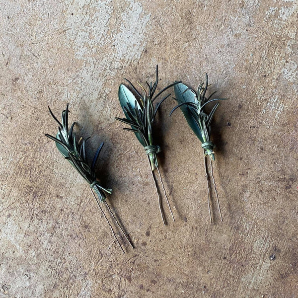 Greenery rosemary and olive leaves hairpins