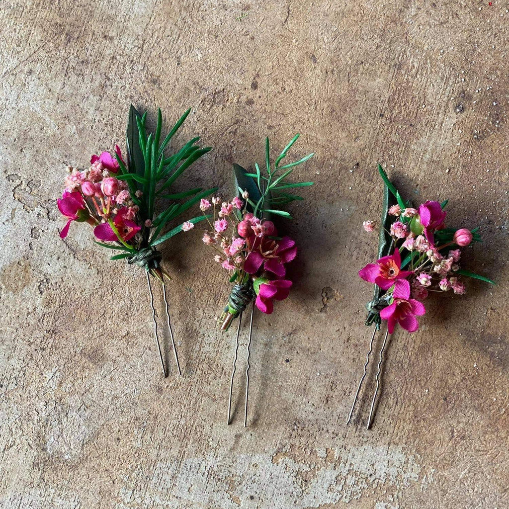 Pink flower hairpins for bride