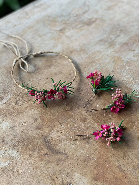 Pink flower hairpins for bride