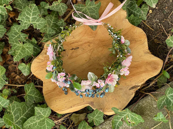 Romantic hair wreath in pink and blue colours Pink hair wreath Flower hair crown Wedding flower crown Bridal hair wreath Bridal vine Magaela