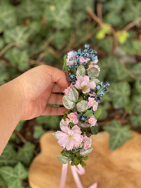 Romantic hair wreath in pink and blue colours Pink hair wreath Flower hair crown Wedding flower crown Bridal hair wreath Bridal vine Magaela
