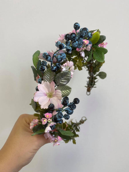 Romantic hair wreath in pink and blue colours Pink hair wreath Flower hair crown Wedding flower crown Bridal hair wreath Bridal vine Magaela