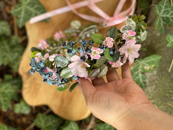 Romantic hair wreath in pink and blue colours Pink hair wreath Flower hair crown Wedding flower crown Bridal hair wreath Bridal vine Magaela