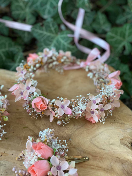Newborn pink hair wreath Flower crown for daughter 1st birtday crown Romantic blush wreath Handmade flower crown Magaela Wedding Children