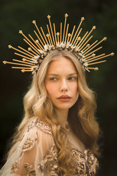 Golden halo crown Sun crown Stars Headband Goddess Wedding Bridal halo crown Photoshoot hair wreath Spike glamour crown Beyonce Magaela
