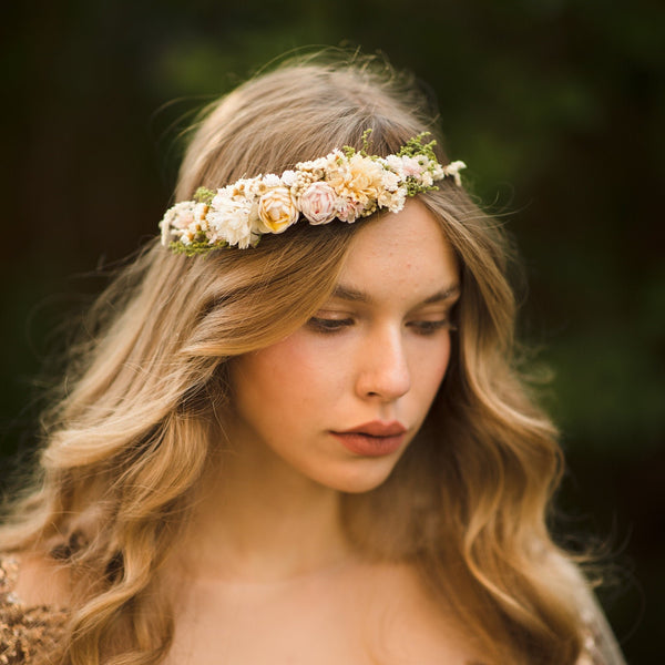 Wedding flower crown in pastel colours Bridal accessories Hair accessories Pastel wedding wreath Handmade crown Baby's breath Magaela