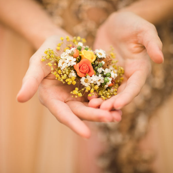 Yellow and orange autumn flower hair clip Wedding hair clip Bridal hair clip Hair accessories for bride Autumn wedding hair piece Magaela Ochre orange
