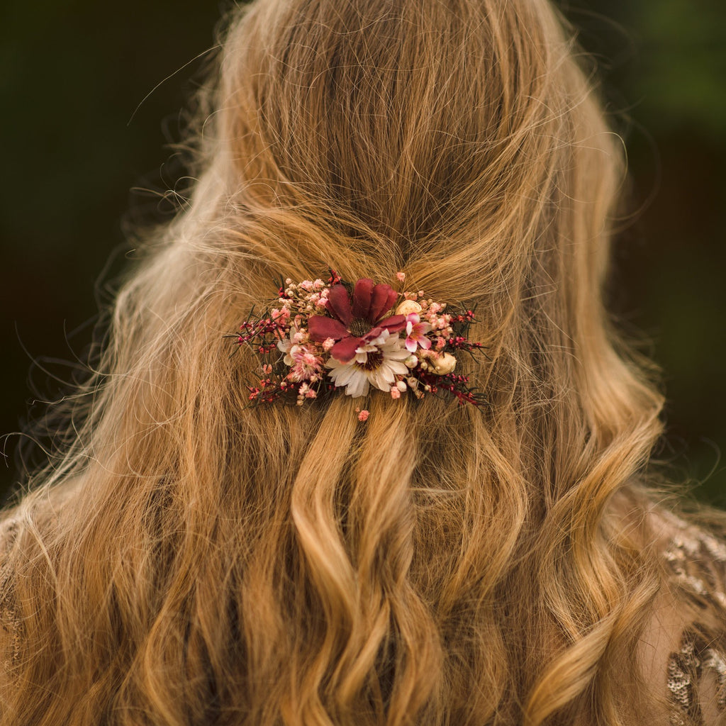 Autumn flower hair clip Burgundy Wedding red wine headpiece Bridal hair clip Hair accessories for bride Autumn wedding hair piece Magaela