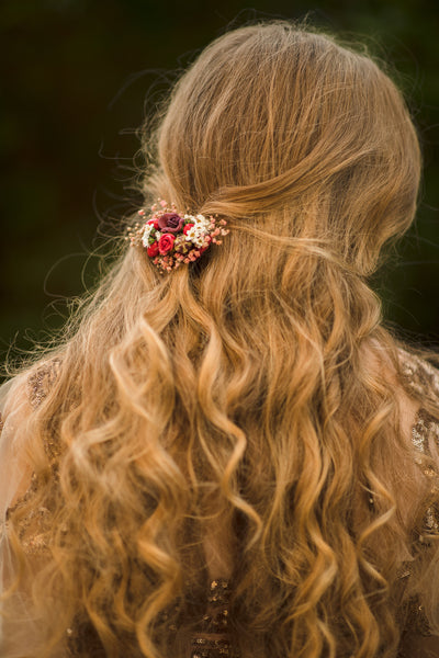 Bridal autumn flower hair clip Wedding hair clip in red colours Magaela Hair accessories for bride Autumn wedding hair piece 2021