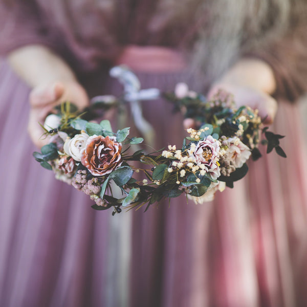 Pastel wedding hair wreath Romantic bridal flower crown Magaela accessories Hair accessories Wedding Blumen haarkranz Pink Rosa wreath