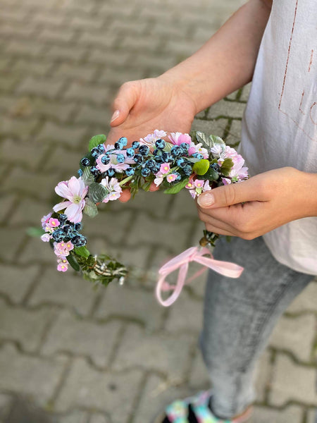 Romantic hair wreath in pink and blue colours Pink hair wreath Flower hair crown Wedding flower crown Bridal hair wreath Bridal vine Magaela