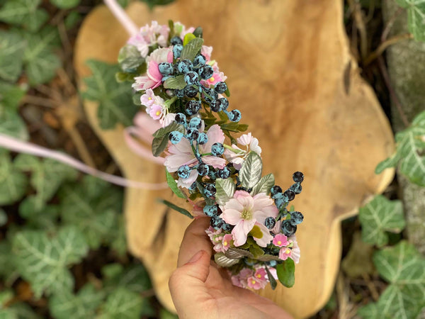 Romantic hair wreath in pink and blue colours Pink hair wreath Flower hair crown Wedding flower crown Bridal hair wreath Bridal vine Magaela