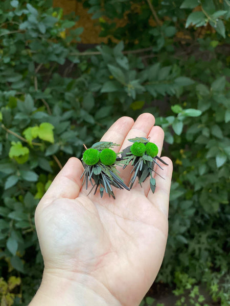 Green flower earrings Forest earrings Woodland Greenery style earrings Handmade Magaela Bridal accessories Winter earrings Christmas present