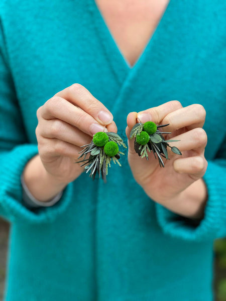 Green flower earrings Forest earrings Woodland Greenery style earrings Handmade Magaela Bridal accessories Winter earrings Christmas present