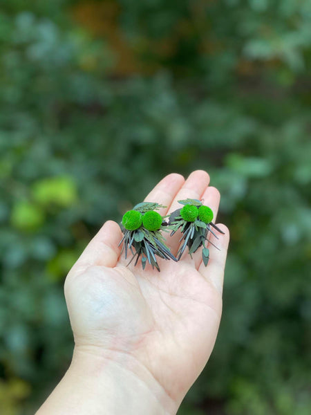 Green flower earrings Forest earrings Woodland Greenery style earrings Handmade Magaela Bridal accessories Winter earrings Christmas present