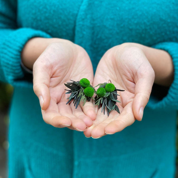 Green flower earrings Forest earrings Woodland Greenery style earrings Handmade Magaela Bridal accessories Winter earrings Christmas present