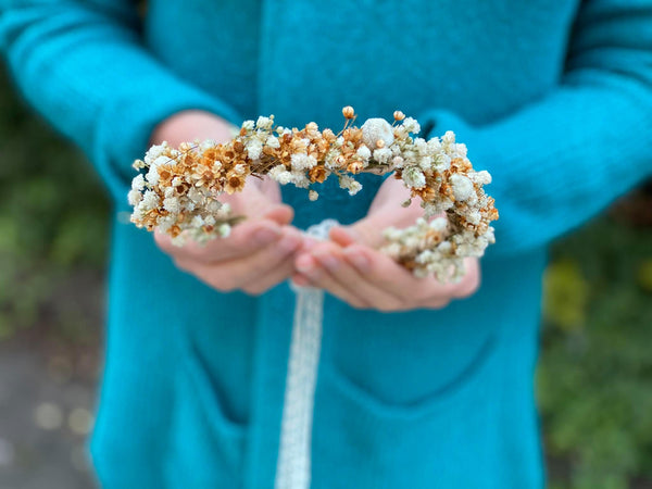 Natural flower half wreath Wedding hair crown Gypsophila flower wreath Children wreath baby's breath flower wreath Ivory autumn wreath