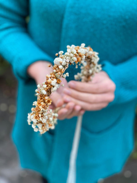 Natural flower half wreath Wedding hair crown Gypsophila flower wreath Children wreath baby's breath flower wreath Ivory autumn wreath