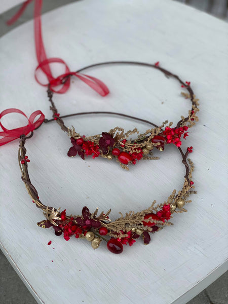 Christmas mom and daughter hair crown Red flower hair wreaths Winter photoshoot Mummy and daughter photoshoot Xmas present Magaela handmade