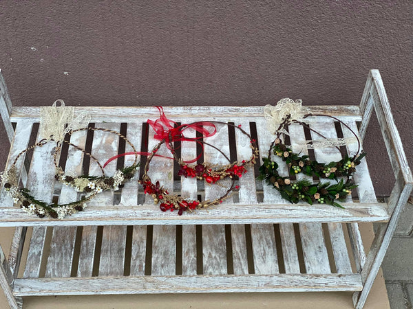 Christmas mom and daughter hair crown Red flower hair wreaths Winter photoshoot Mummy and daughter photoshoot Xmas present Magaela handmade