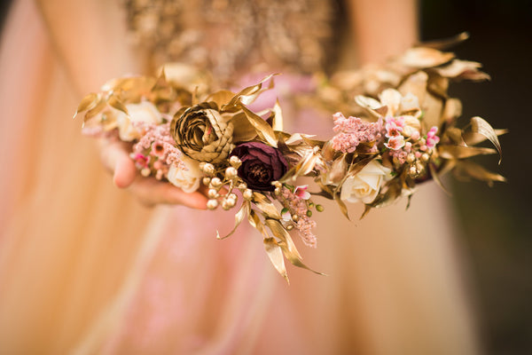 Golden boho wedding hair crown  Flower wedding wreath Bridal hair crown Wedding accessories Magaela hair crown Handmade flower crown